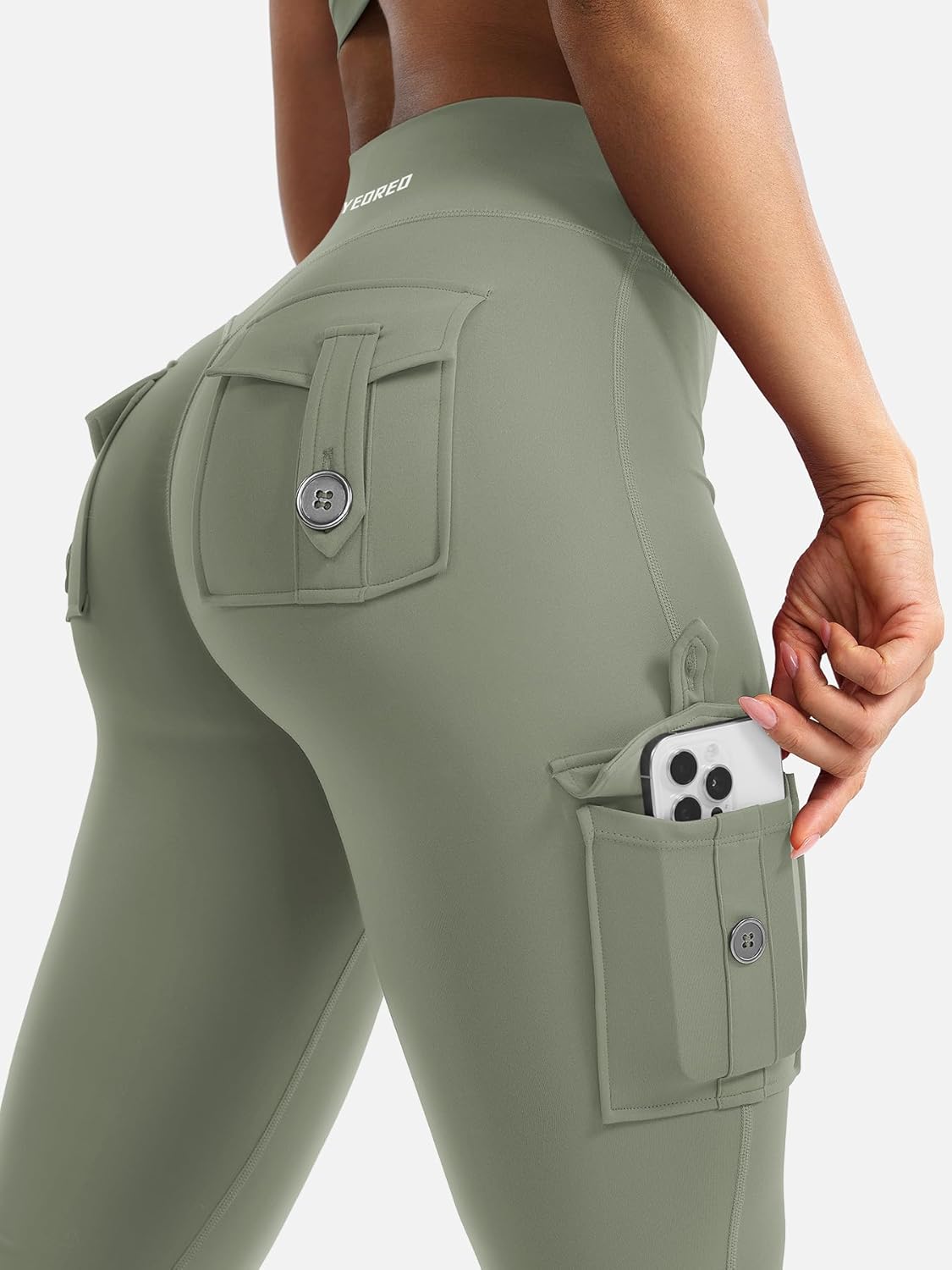 YEOREO CoreFlex Women's High-Waisted Flare Leggings - Hidden Pockets & No Front Seam | Cargo Gym Yoga