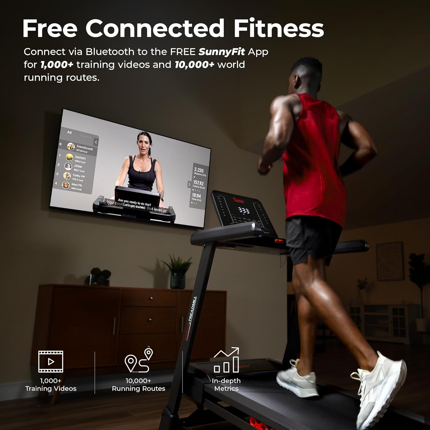 Sunny Health & Fitness Smart Treadmill - Heavy-Duty Auto Incline with 20" Running Deck & Free App Access