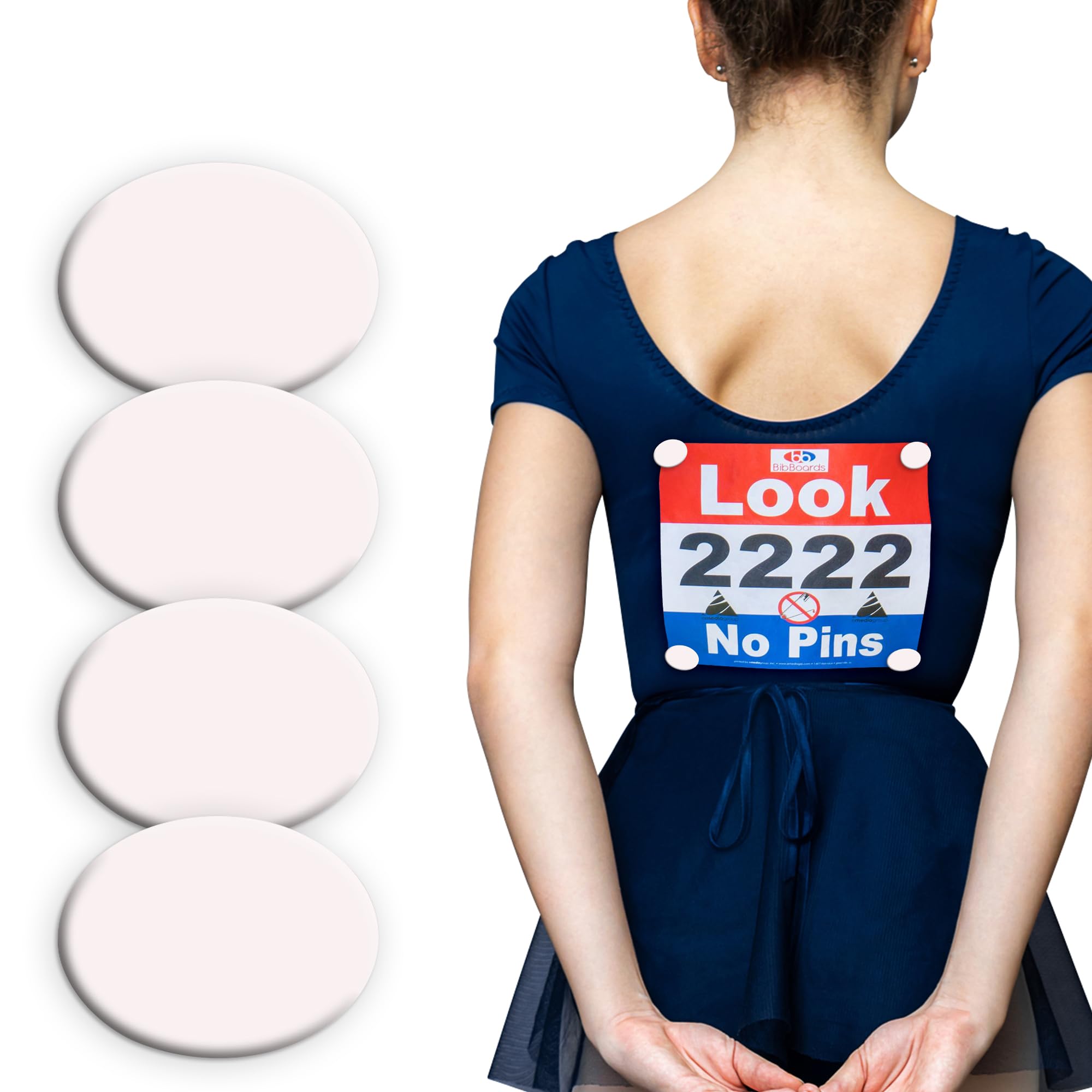 BibBoards danceSNAPS Bib Clips Safety Lock Fasteners for Dancers, Competitions, Rodeos - Secure Numbers Without Pins - Reusable, Non-Damaging, Gentle on Fabric - White (4pcs)