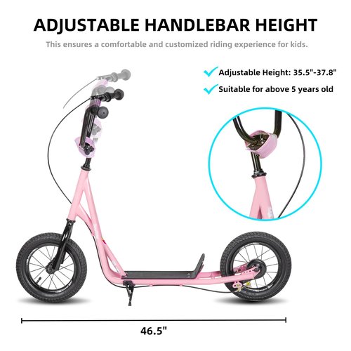 JOYSTAR Kick Scooter for Ages 5-9 Years Old Boys Girls, 12 Inch Big Wheels Scooters for Kids, Teens and Adults, Adjustable Handlebar, Kids Scooter, Pink