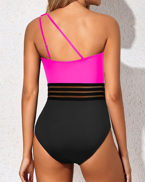 Holipick One Shoulder One-Piece Swimsuit - Tummy Control & Modest Full Coverage Swimwear