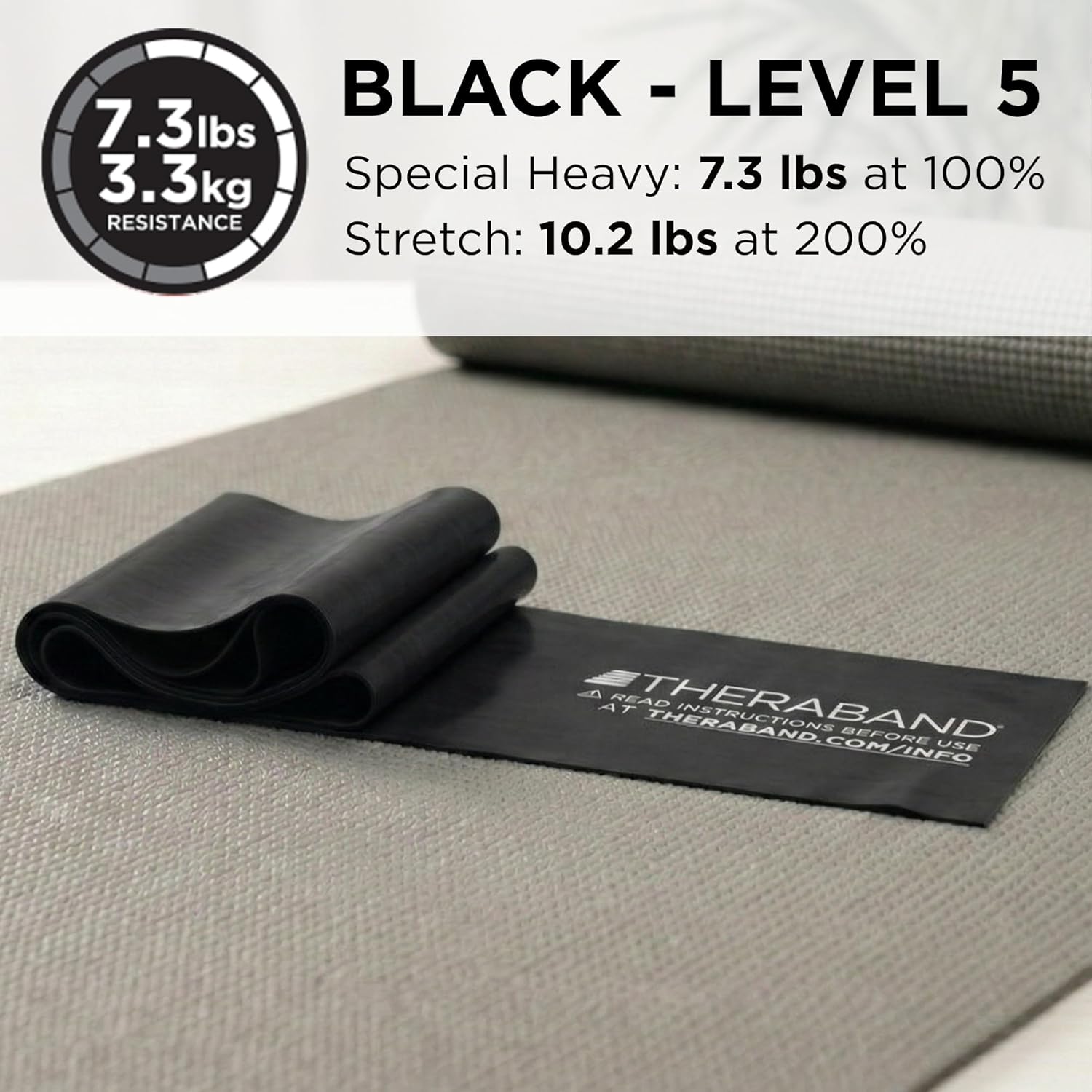 TheraBand Professional Latex Resistance Bands - 6 Ft Heavy Elastic Band for Exercise & Therapy | Black