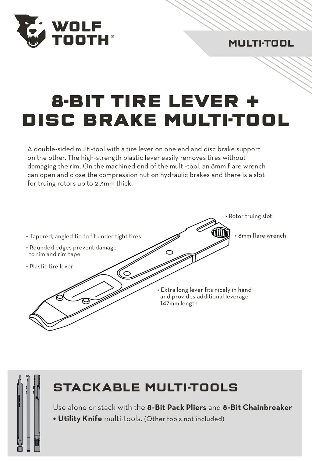 Wolf Tooth 8-Bit Tire Lever + Disc Brake Multi-Tool