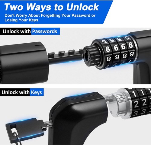 NDakter Heavy-Duty Bike Chain Lock - 4-Digit Combination & 2 Keys | 1.64 to 4.28 Ft Anti-Theft Security for E-Bikes, Scooters, Motorcycles