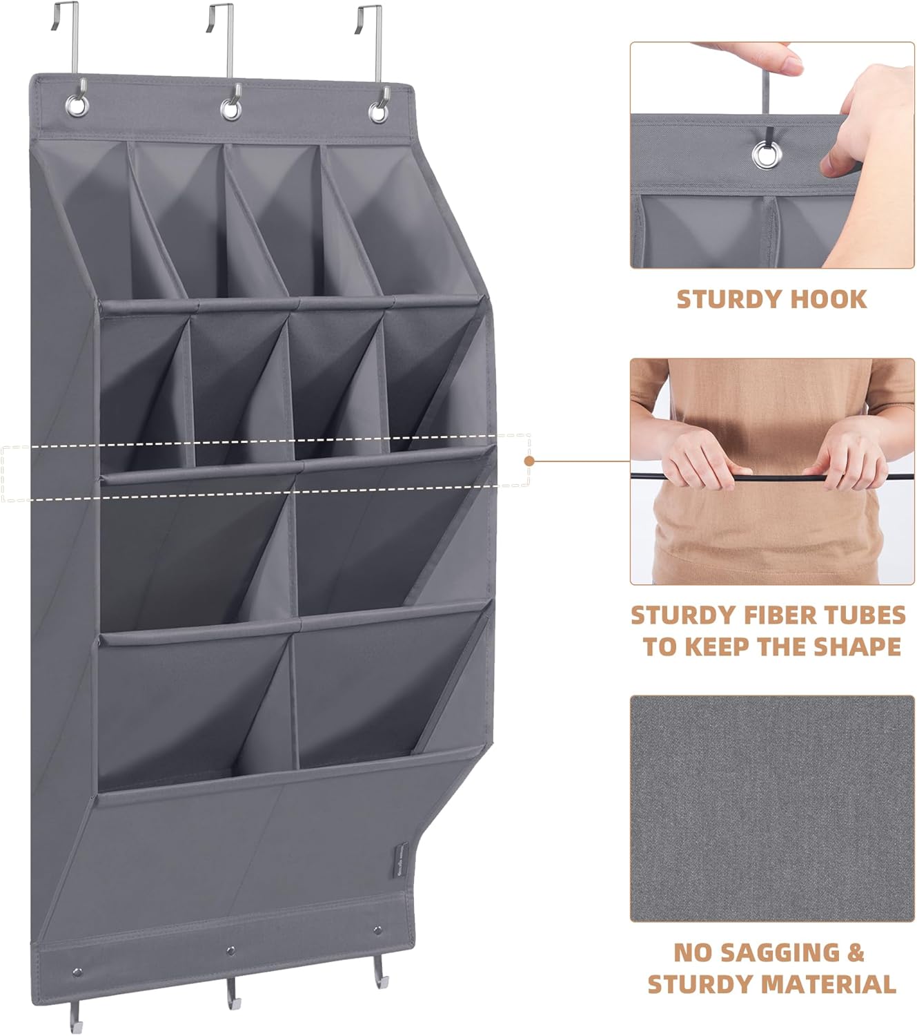 Storage Maniac Over Door Shoe Organizer - 2 Pack with 12 Large Pockets for Efficient Closet Storage | Grey