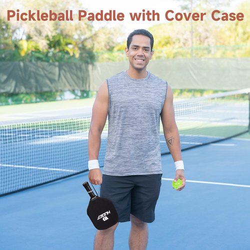 HUDEF Pickleball Paddle USAPA Approved, Lightweight Carbon Fiber Face and Polypropylene Honeycomb Core Pickleball Racket with Cover, Elongated Handle and Cushion Comfort Grip Pickle Ball Paddle Blue