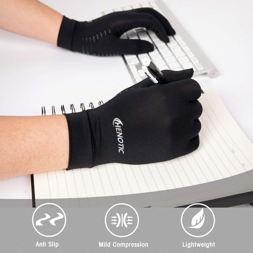 HENOTIC 2 Pairs Copper Arthritis Gloves for Women Men, Touch Screen Anti-Slip Arthritis Compression Gloves for Relieving Carpal Tunnel Aches, Rheumatoid Pains, Joint Swell