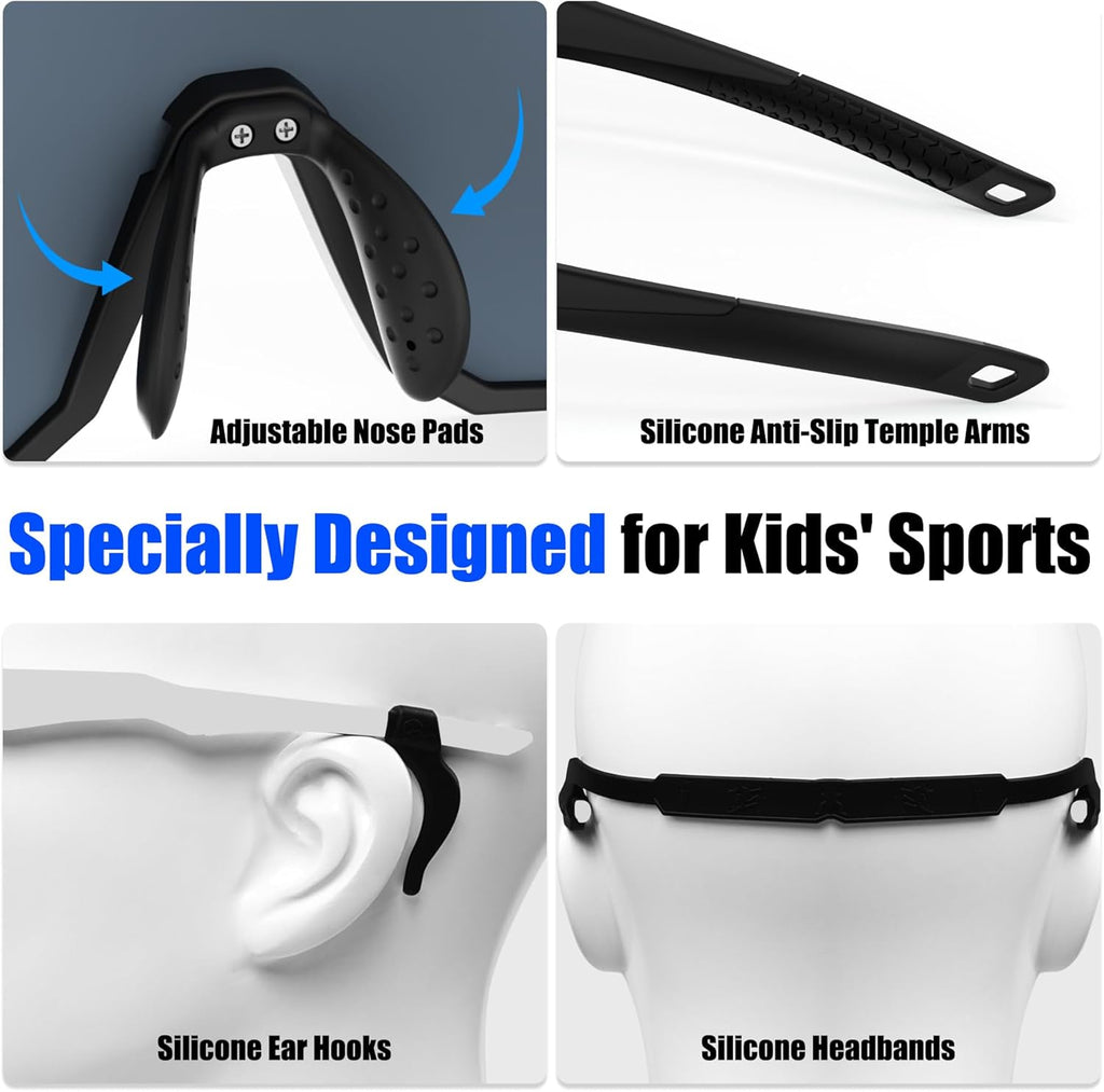 X-TIGER Kids Sunglasses - Polarized UV400 Baseball & Cycling Glasses for Ages 8-14