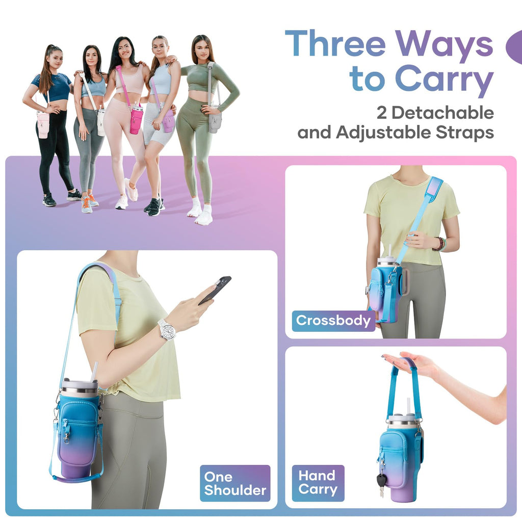 linmaya Water Bottle Carrier Bag for Stanley Cup 40/30oz with Phone Holder Pockets,Neoprene Water Bottle Cross-body Bag with Adjustable Shoulder & Hand Strap Stanley Cup Accessories