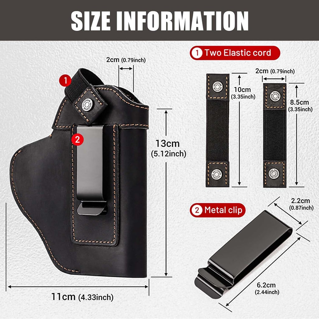 Skiennix Leather Universal Pistol Holster - IWB/OWB Concealed Gun Holster for Glock, Taurus, Sig, Springfield | Fits Most 9mm Pistols