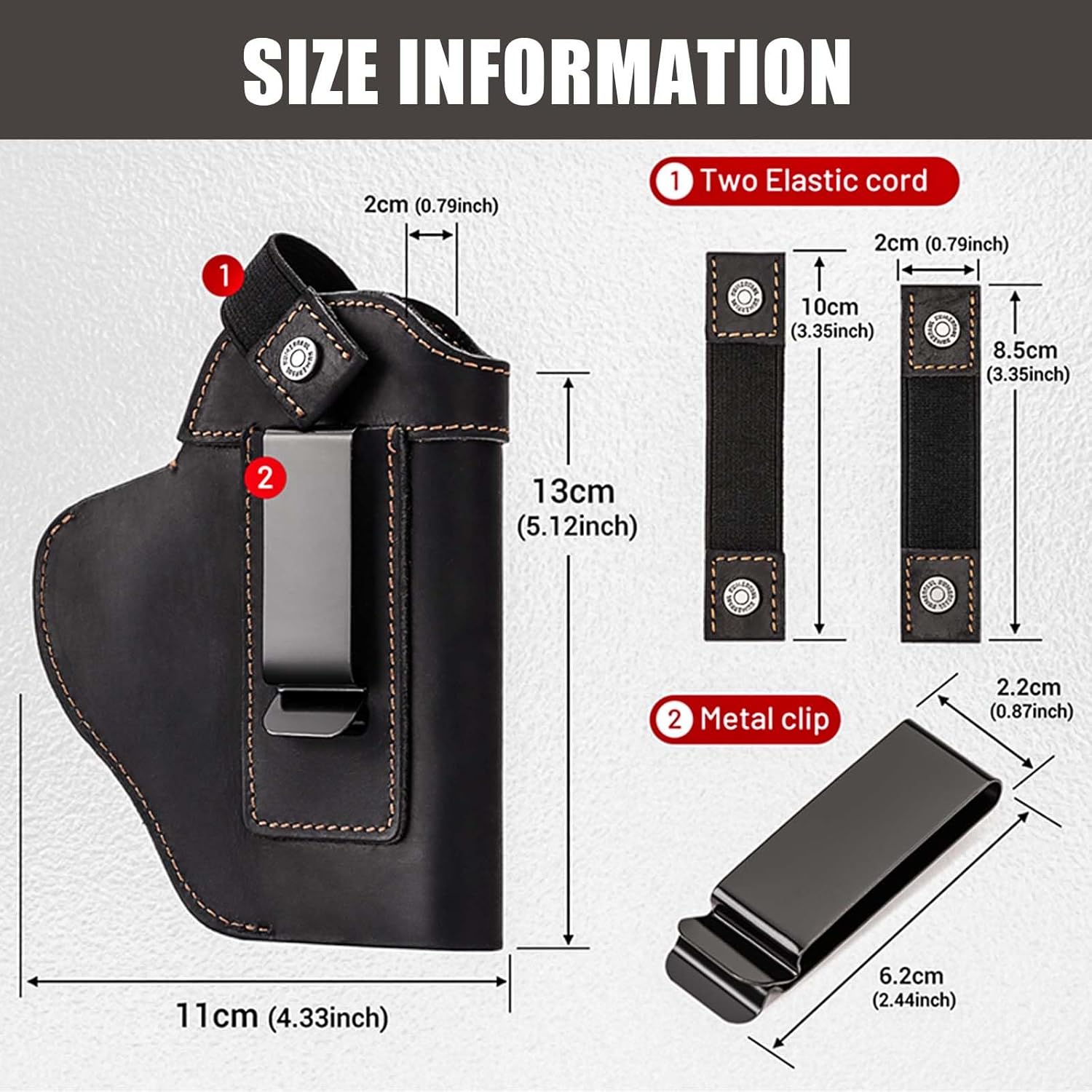 Skiennix Leather Universal Pistol Holster - IWB/OWB Concealed Gun Holster for Glock, Taurus, Sig, Springfield | Fits Most 9mm Pistols