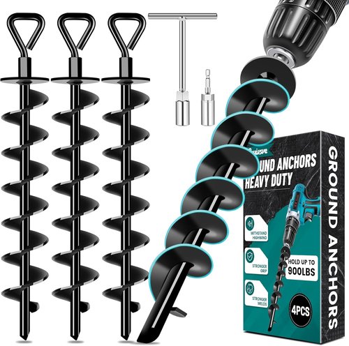 Ground Anchors | Heavy-Duty Screw-In Stakes for Trampolines, Tents, and Canopies - High Wind Resistance