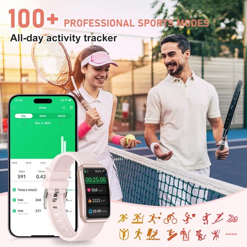 Fitness Tracker with 24/7 Heart Rate, Blood Pressure, Step Tracker, Calorie Tracking, Waterproof Fitness Watch, Activity Tracker with Sleep Tracker for Women Men, Pink