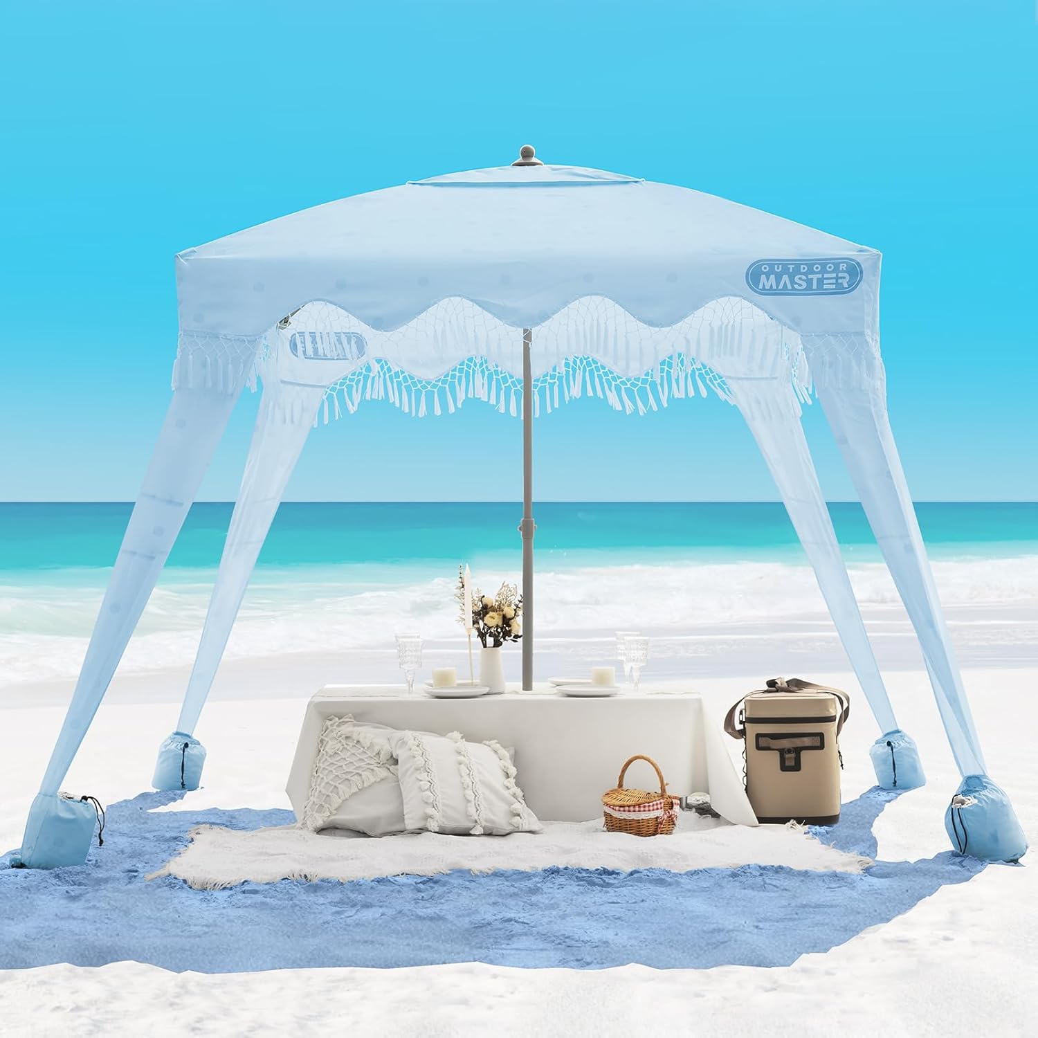 OutdoorMaster Beach Cabana - Portable 6' x 6' Canopy with Fringes & UPF 50+ UV Protection | Ideal for Family Fun