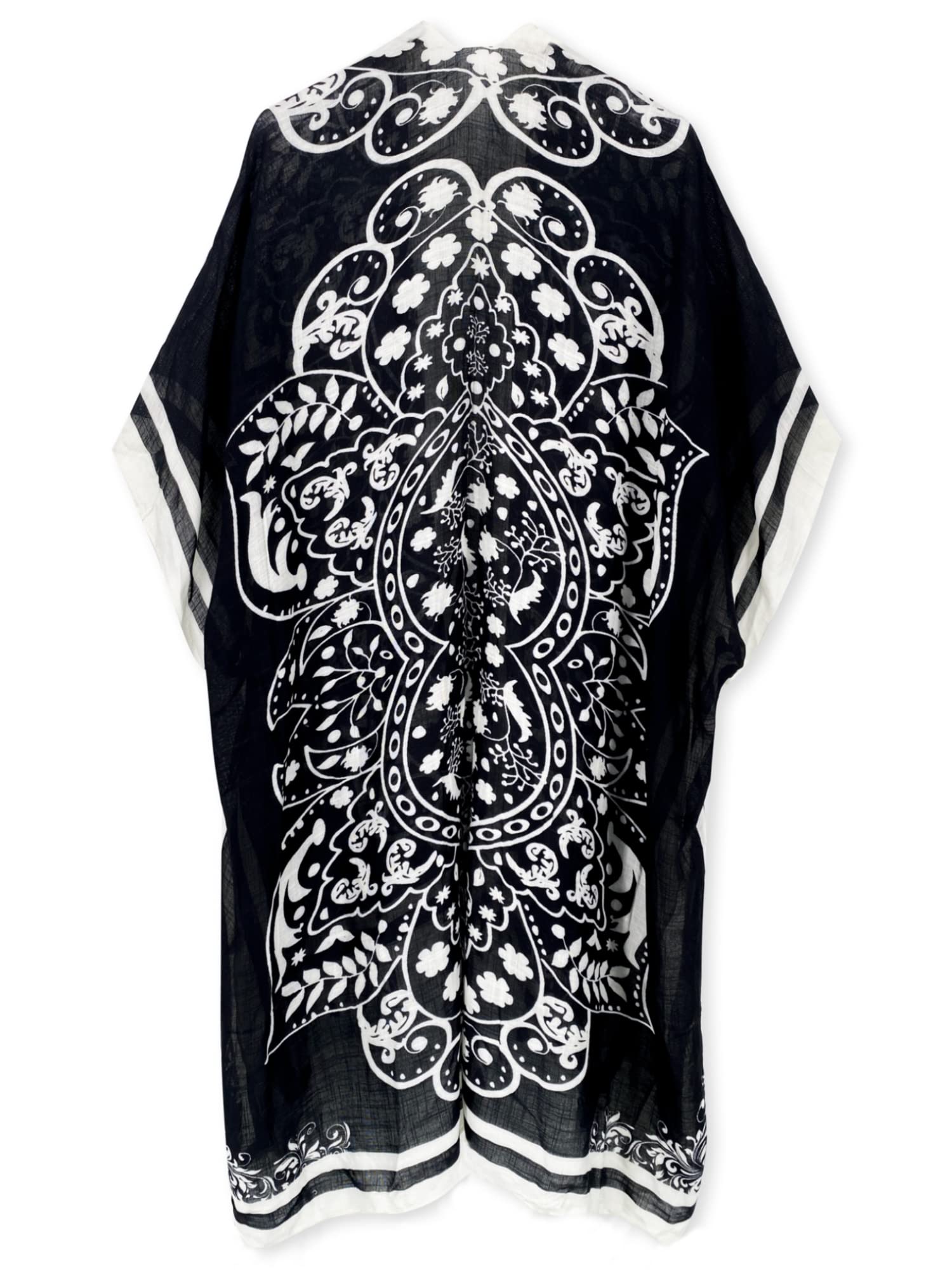 Breezy Lane Kimonos for Women Beach Coverup Bathing Suit Cover Ups for Swimsuit Boho Kimono Cardigans with Black Print