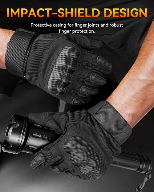 KUMGIM Tactical Motorcycle Gloves - Black Touchscreen with Hard Shell for Outdoor Sports & Work