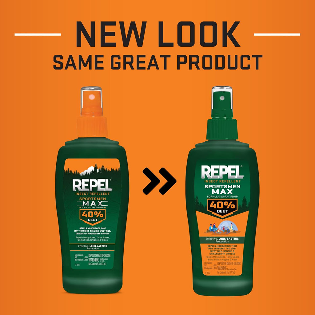 Repel Insect Repellent - Sportsman Max Formula with 40% DEET | Long-Lasting Protection Against Mosquitoes, Ticks & Gnats - 6 fl oz (Pack of 2)