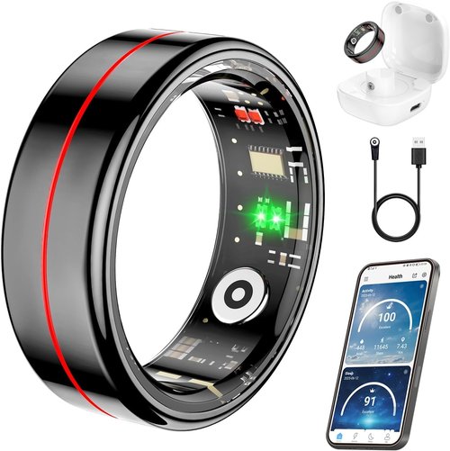 Fit Ring, Smart Health Rings for Women Men with Heart Rate,Blood Oxygen,HRV,Stress Level, Sleep Monitor, Step Tracker, No Subscription Fee, IP68 Waterproof Smart Ring for iphone &Android (Black, 8#)