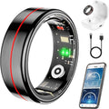 Fit Ring, Smart Health Rings for Women Men with Heart Rate,Blood Oxygen,HRV,Stress Level, Sleep Monitor, Step Tracker, No Subscription Fee, IP68 Waterproof Smart Ring for iphone &Android (Black, 8#)