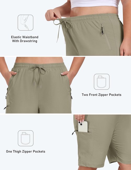 MoFiz Women's Plus Size Hiking Shorts - Lightweight Quick-Dry Athletic Shorts in Grey Khaki, 4XL