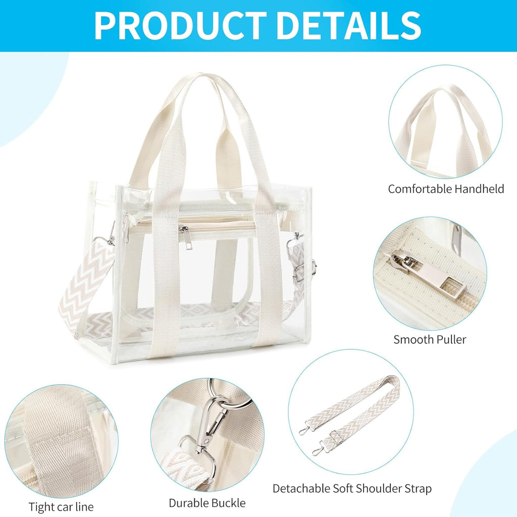 Skiennix Clear Stadium Bag - Large Transparent Tote with Inner & Outer Zip Pockets | Ideal for Sports, Concerts, Beach