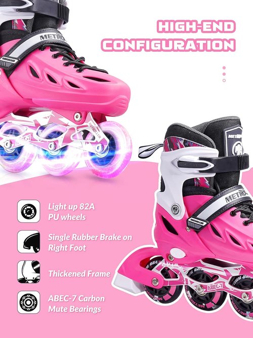 METROLLER Adjustable Inline Skates - Light Up Wheels for Kids & Adults | 4 Sizes Available