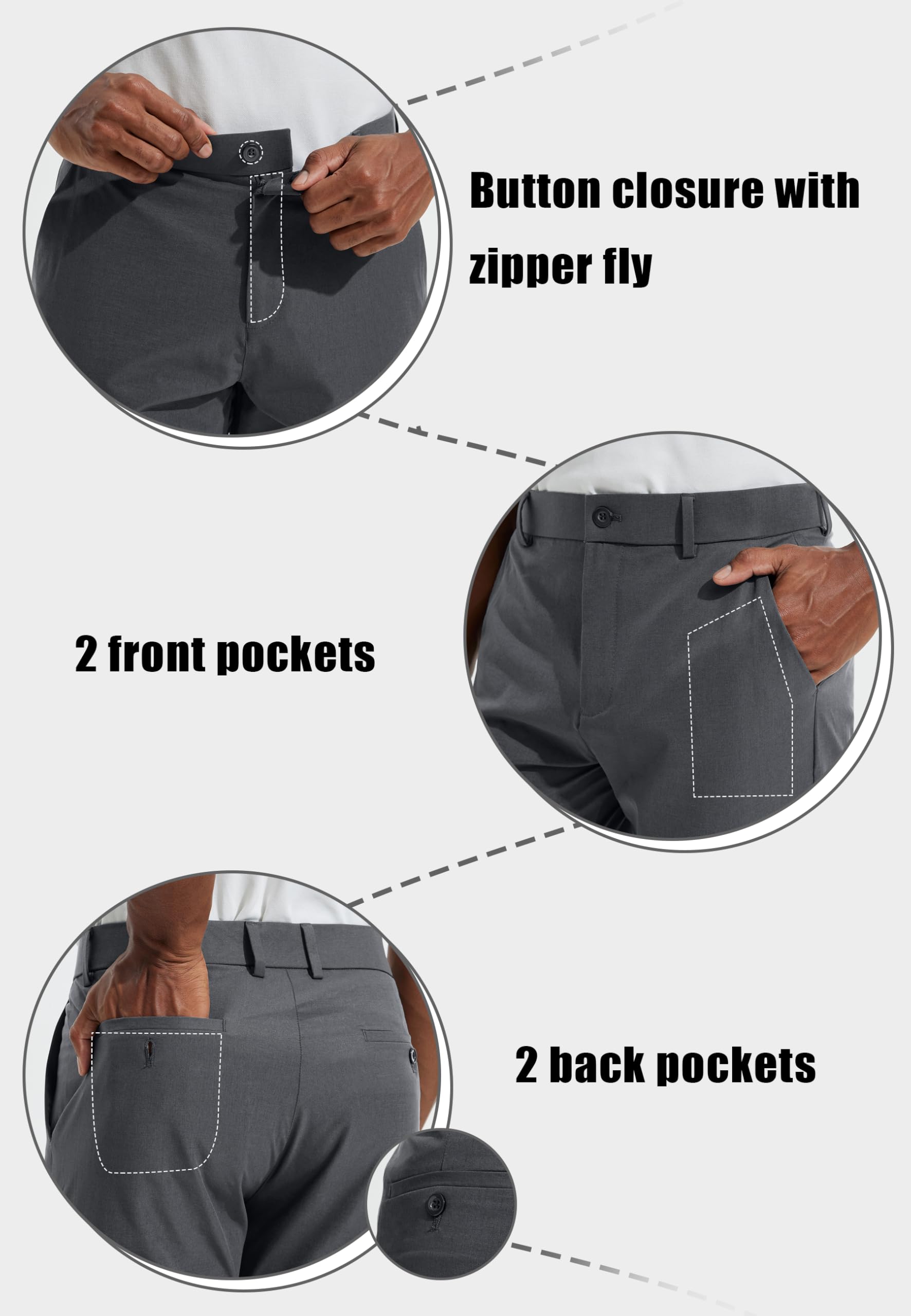 Men's Golf Pants 32" Classic Fit Quick Dry Lightweight Stretch Comfy Dress Work Business Casual Trousers for Men Clothing with Pockets, Deep Grey, 34W x 32L