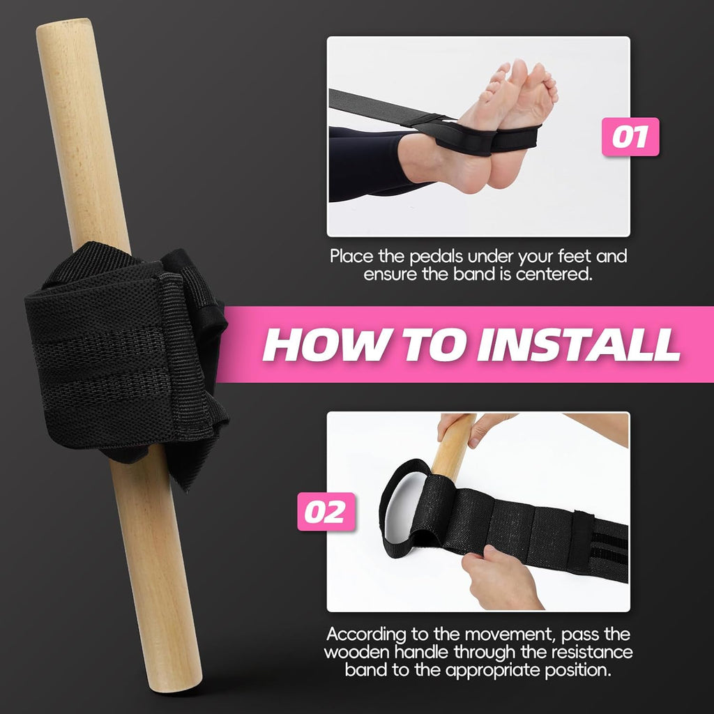 Skiennix Pedal Resistance Bands - Adjustable Manual Tension Fitness Bands with Wood Handles | Multi-Use for Abdomen, Waist, Arms, Legs