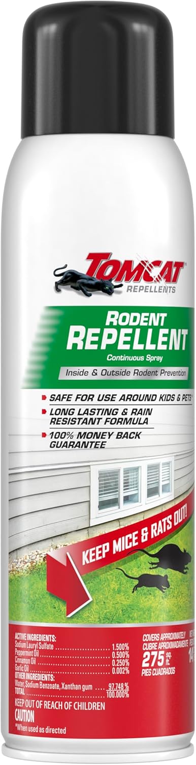 Tomcat Rodent Repellent Spray - No-Stink Indoor & Outdoor Mouse & Rat Deterrent | 14 oz Cinnamon, Peppermint & Garlic Formula