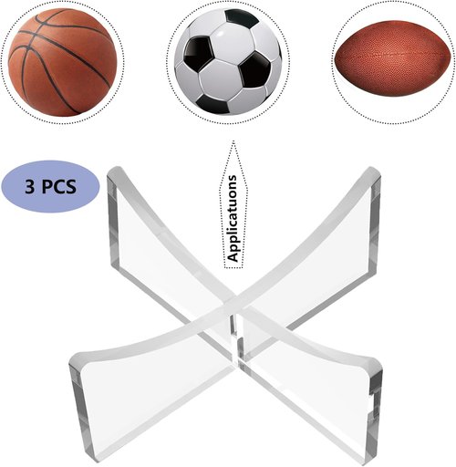 Clear Acrylic Ball Stand - 3-Pack Basketball Display Holder for Football, Soccer, Volleyball & Rugby