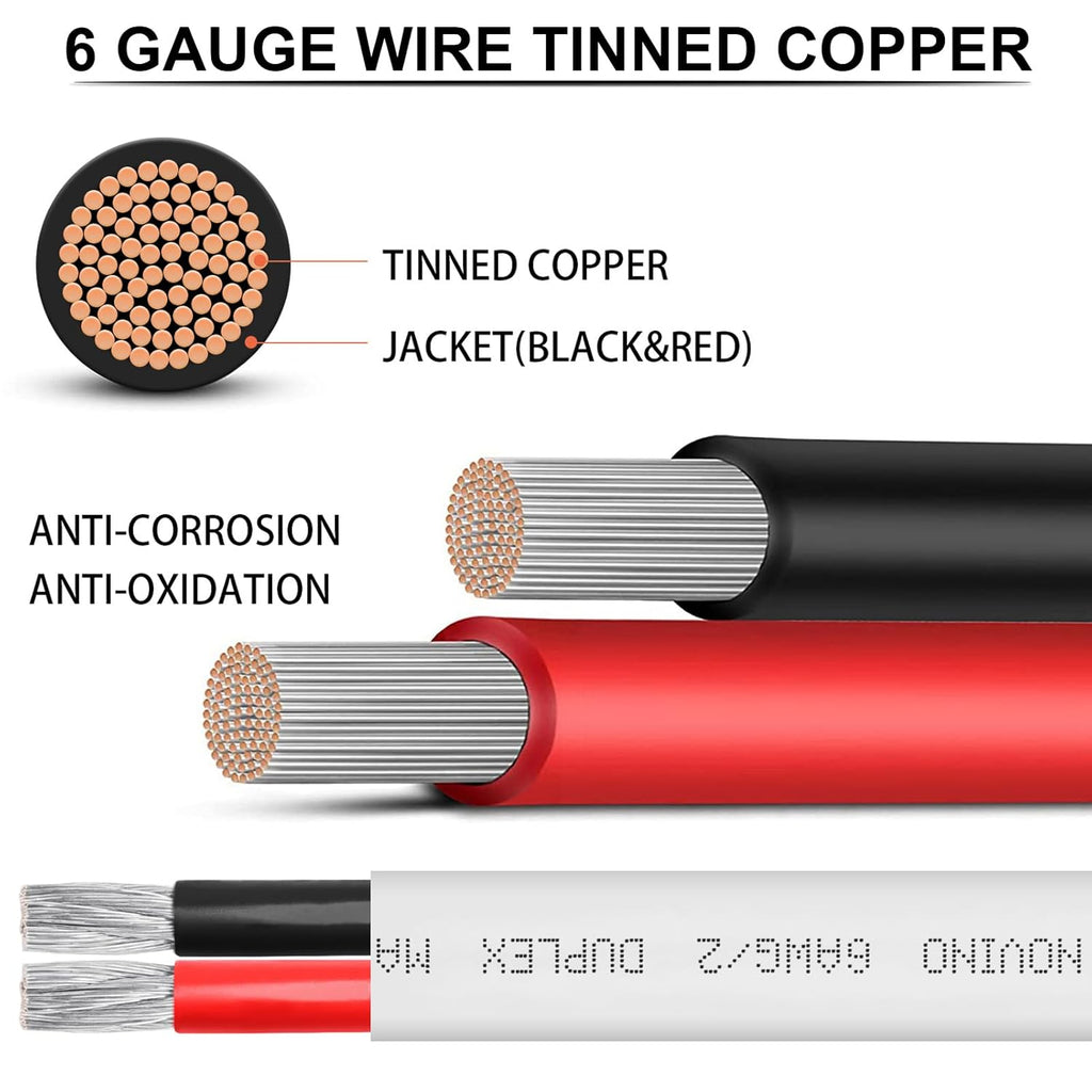6 Gauge Marine Wire - 30ft Duplex Tinned Copper Heavy Duty Cable for Boats, RVs & Trailers