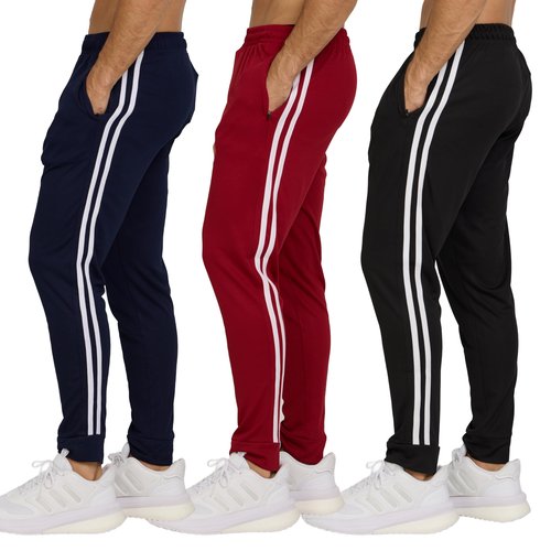 PURE CHAMP Men’s 3 Pack Mesh Joggers with Zipper Pockets, Breathable Athletic Pants for Men – Moisture-Wicking Gym Sweatpants Men(Set 3 Size Large)