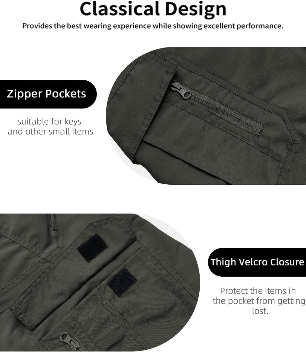 Whox Men's Tactical Cargo Shorts - Waterproof Hiking Shorts with 6 Pockets | Casual Work & Fishing Wear