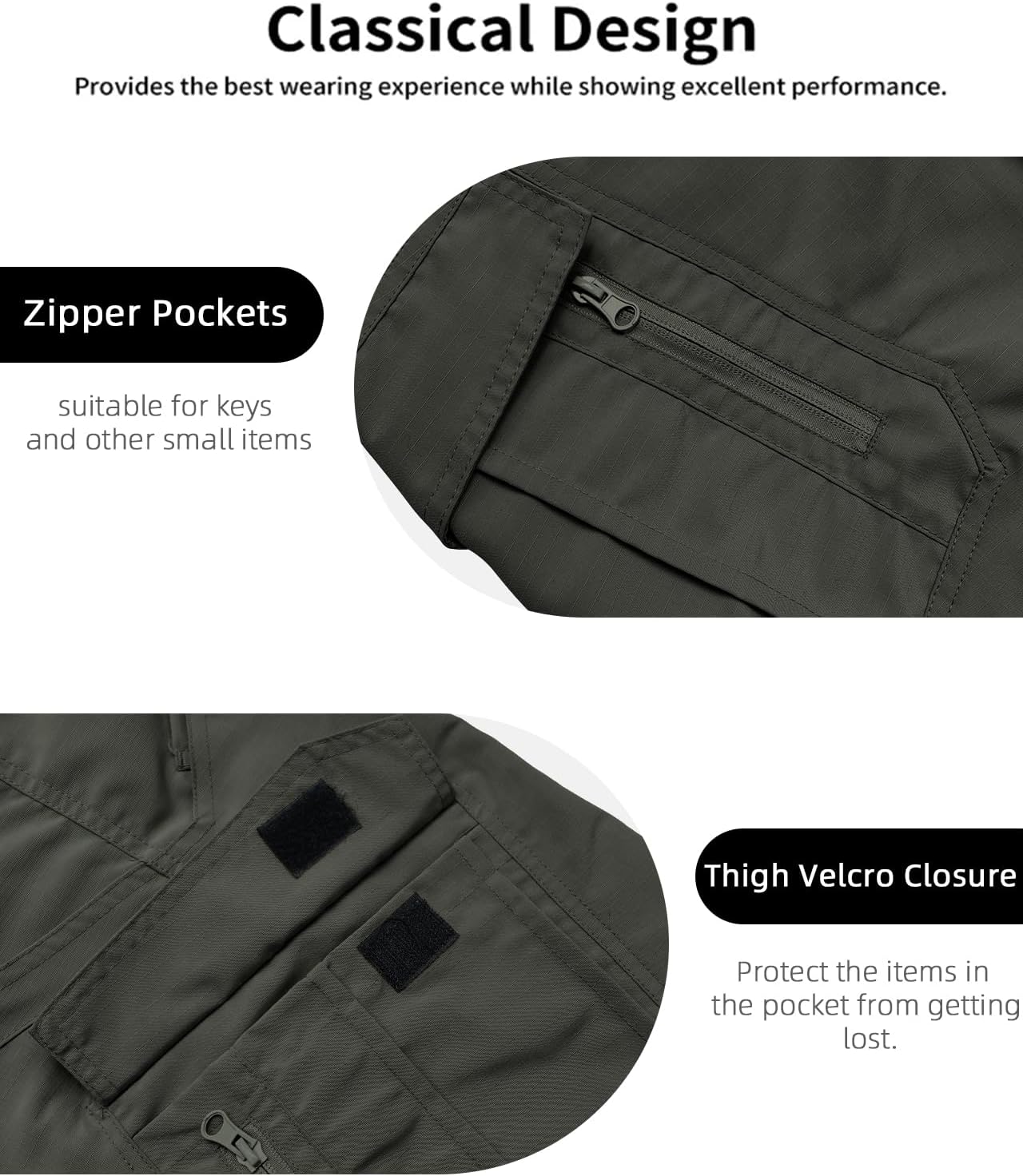 Whox Men's Tactical Cargo Shorts - Waterproof Hiking Shorts with 6 Pockets | Casual Work & Fishing Wear