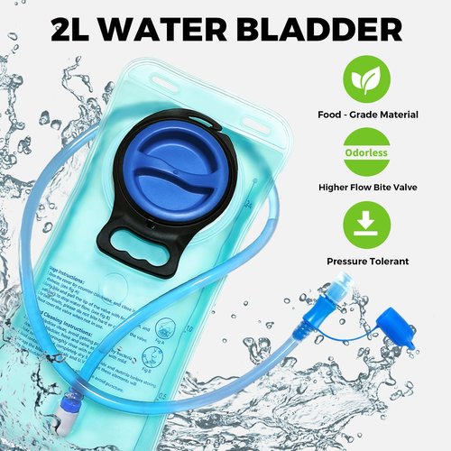 Koculemi Tactical Hydration Backpack with 2L Water Bladder and Front Small Tactical Pouch, Outdoor Water Backpack for Men Women, Sports Hydration Pack for Hiking, Cycling, Climbing (Black, M)