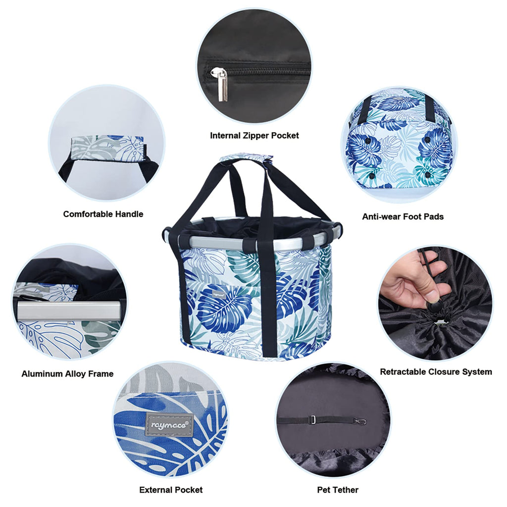 RAYMACE Bicycle Basket Dog Bike Handlebar Basket Front,Folding Detachable Quick Release Easy Install,Cycling Picnic Bag