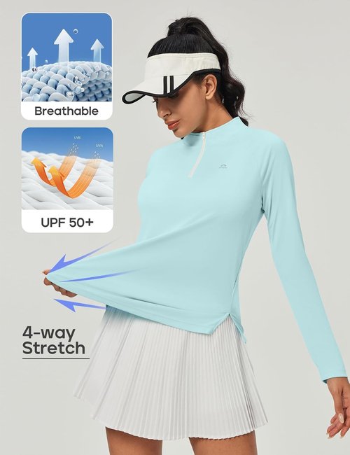 Heathyoga Long Sleeve Workout Top - Women's UV Sun Protection Golf Shirt | UPF 50+ Quarter Zip Pullover