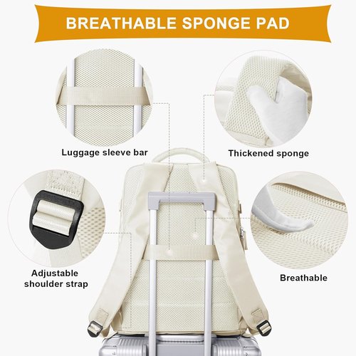 Coowoz Travel Backpack - Airline Approved Waterproof Rucksack for Hiking & College | Fits 15.6 Inch Laptops - Beige