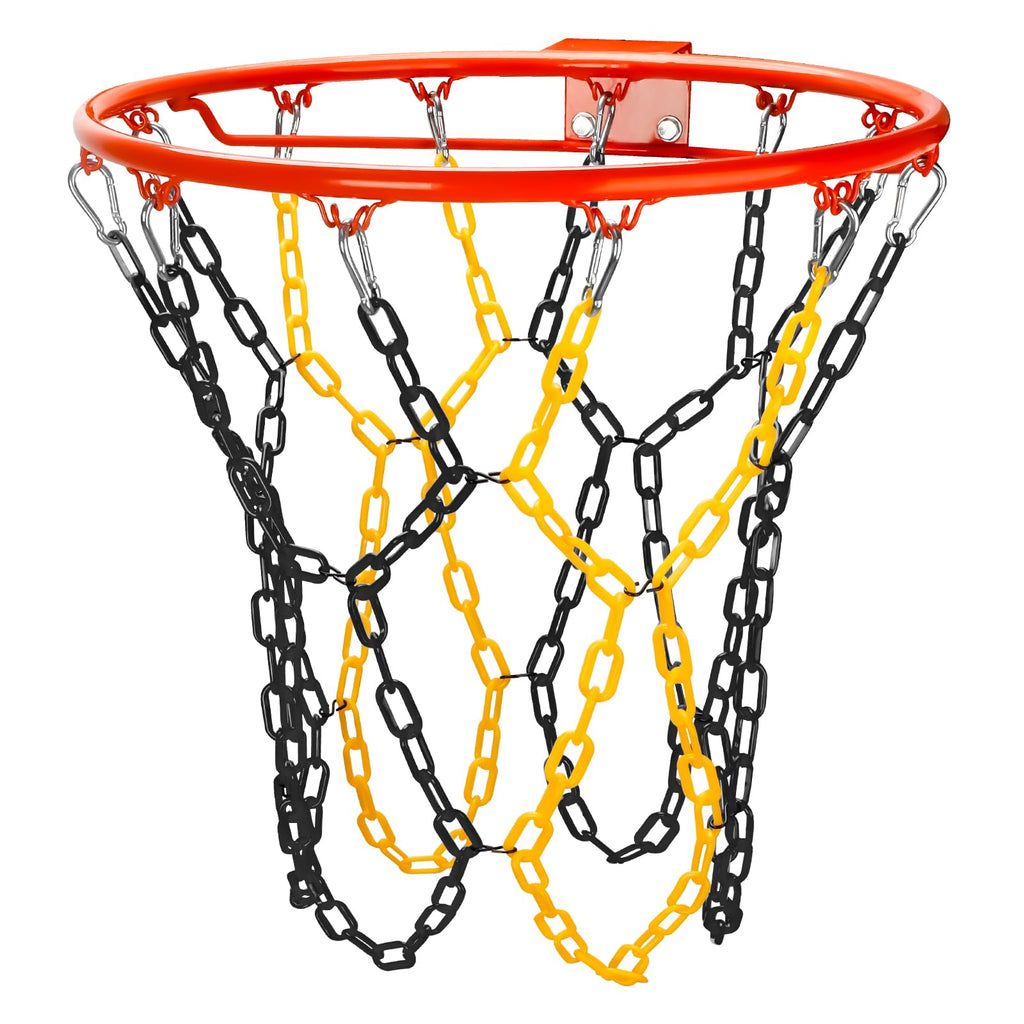 Basketball Net Replacement Heavy Duty,Resin Material, Anti-Rust Use Indoor Outdoor Standard 12-Ring Basketball Hoop (Black/Yellow)