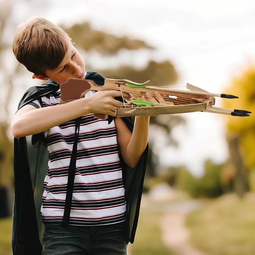 Crossbow Toy Set - Handmade Wooden Arrows & Quiver | Archery Prop for Kids' Halloween Cosplay - Green
