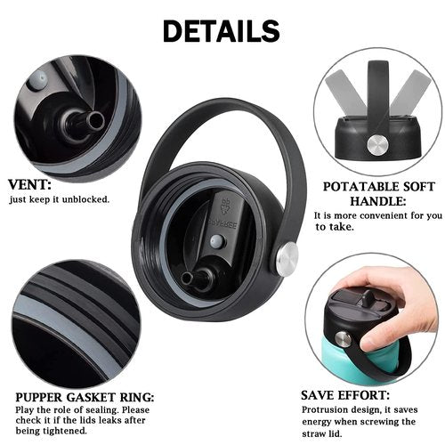 LLCJYYCY Straw Lid for Hydroflask Wide Mouth 2 Pack, Flex Straw Lid for HydroFlask Wide Mouth 20 32 40 oz, Flexible Handle Replacement Lid Straws Cap Top Accessories (Black)