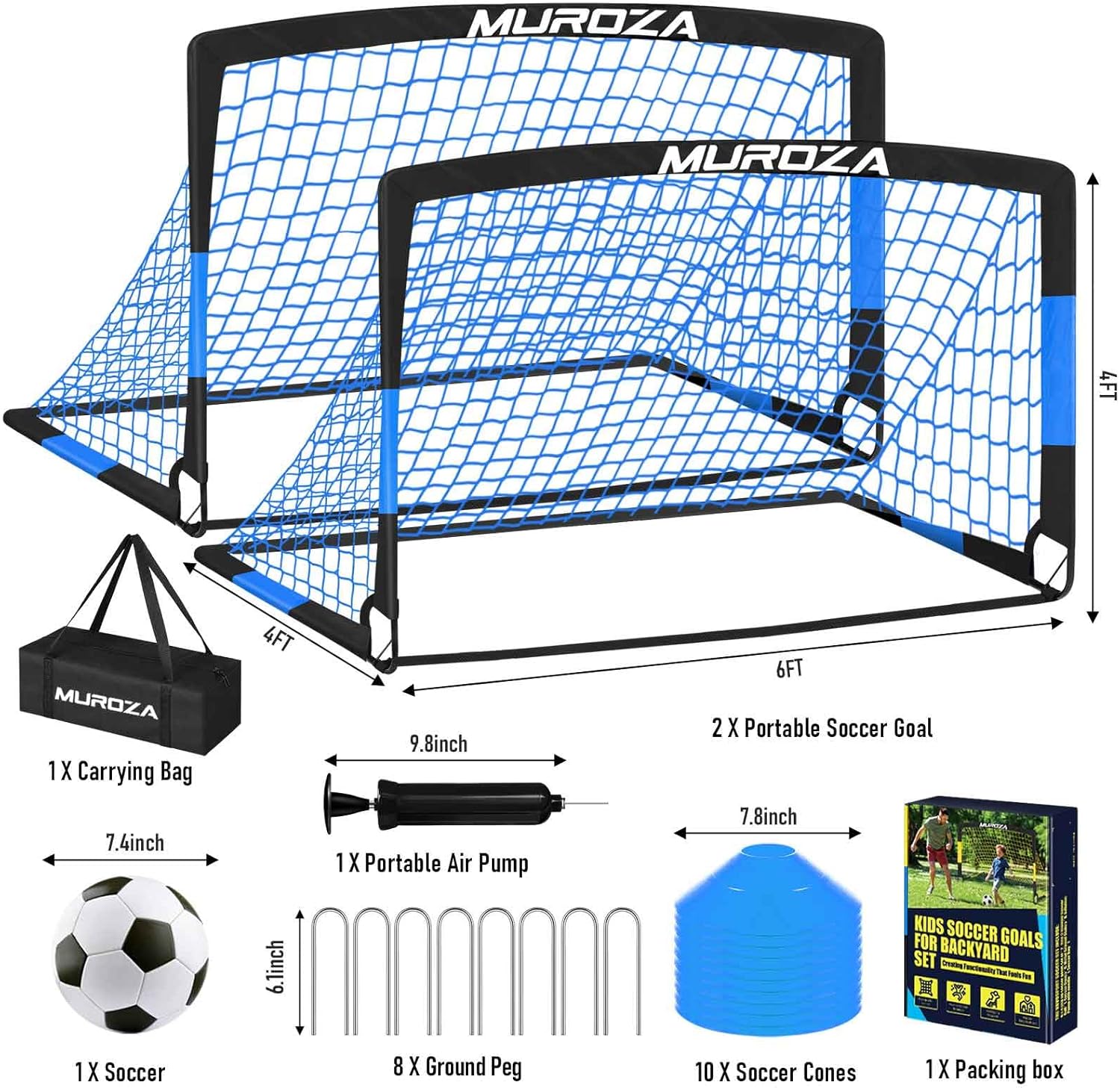 Skiennix Kids Soccer Goals - Portable Pop-Up Net Set with Soccer Ball & Cones - Complete Training Equipment for Backyard Fun