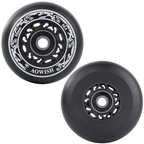 AOWISH 8-Pack 68mm Inline Skate Wheels Outdoor Asphalt Formula Aggressive Roller Blades Wheels 90a Roller Hockey Replacement Wheels with Bearings ABEC-9 and Floating Spacers (Black Color)
