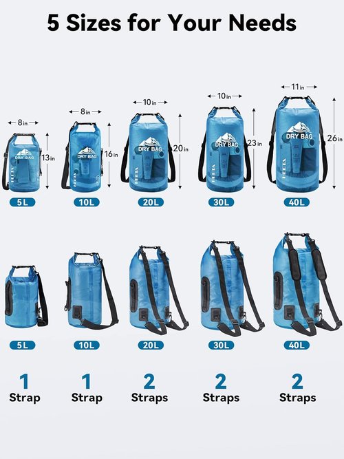 HEETA Waterproof Dry Bag - Transparent Blue 5L with Fish Scale & Backlit LCD Display