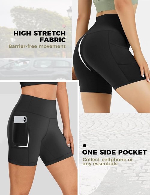 Buauty Biker Shorts - High Waisted Tummy Control Yoga & Workout Spandex Shorts with Pocket | 5"/8"