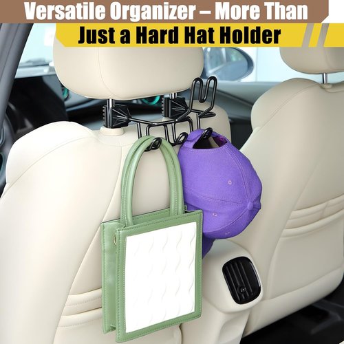Enhon Hard Hat Holder - Truck & Car Organizer with 3 Hooks for Safety Helmet & Tools | Black