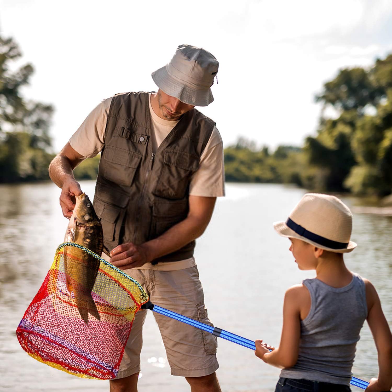 PLUSINNO Kids Fishing Net - Telescopic Lightweight Landing Net with Aluminum Handle | Perfect for Catch and Release