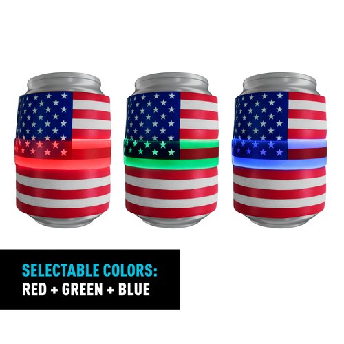 Nite Ize SlapLit Rechargeable LED Drink Wrap - Patriotic Can Wrap for Beer, Soda & More - Multiple Lighting Features - Weather-Resistant Drink Holder to Keep Cans Cold - USA, Disc-O Select
