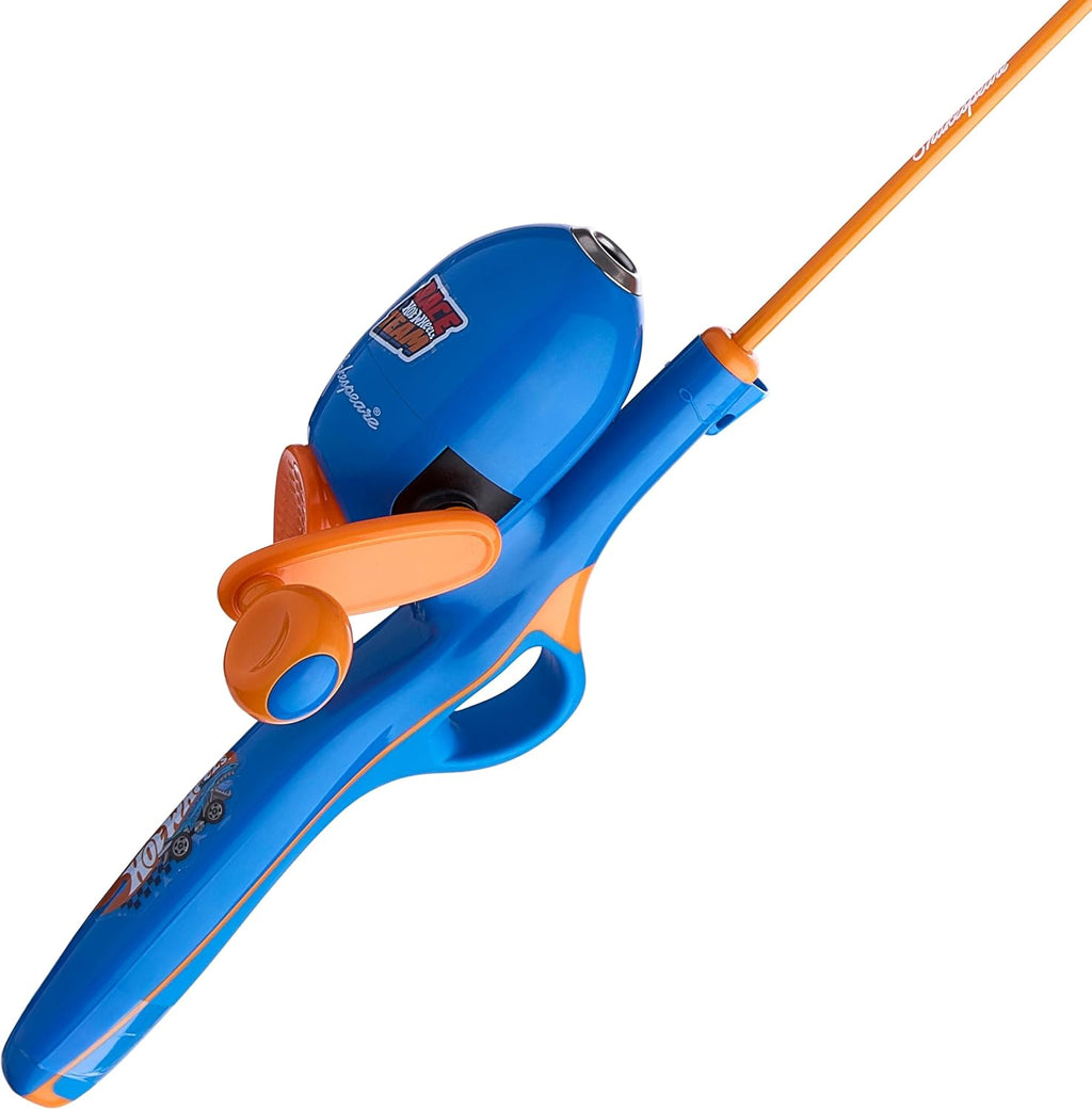 Shakespeare Hot Wheels Kids Fishing Set - 2’6” Fishing Rod & Reel Combo with Net, Tackle Box & Bait