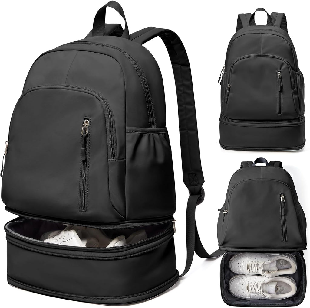 Skiennix Gym Backpack - Lightweight Waterproof Sports Bag with Shoe Compartment | Black